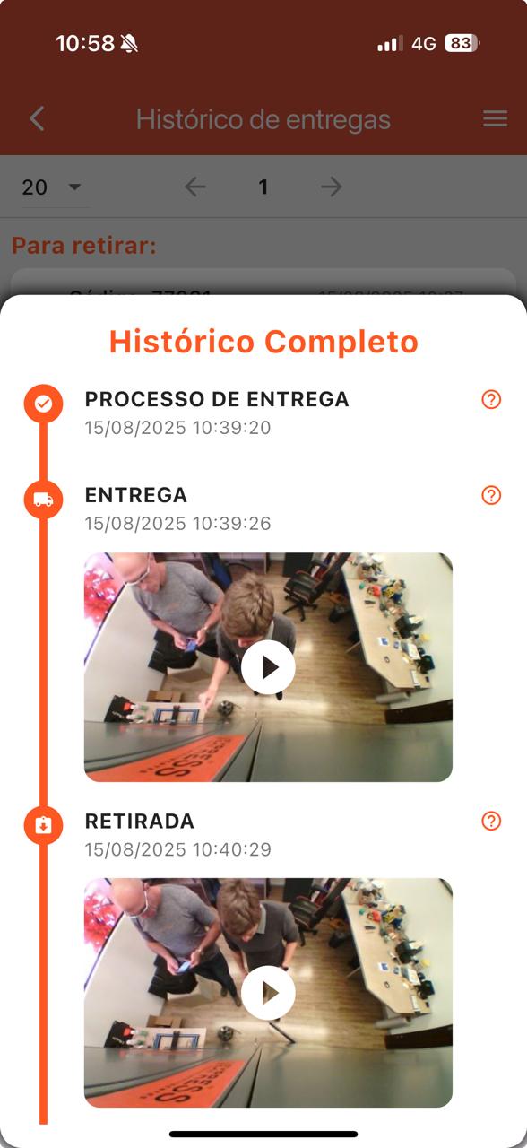 Tela do app Vexpress com histórico e filmagens
